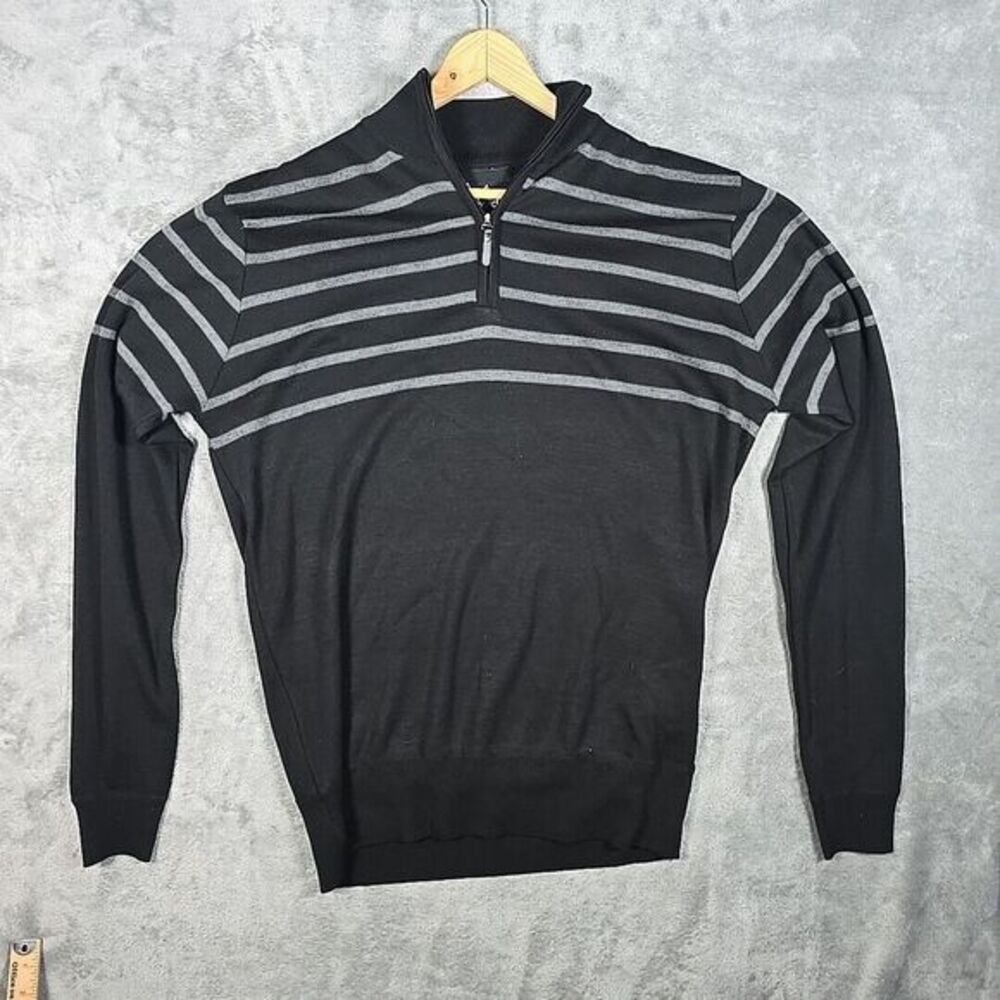 Burnside Sweater Mens XL Black Striped 1/4 Zip‎ Pullover Lightweight Normcore